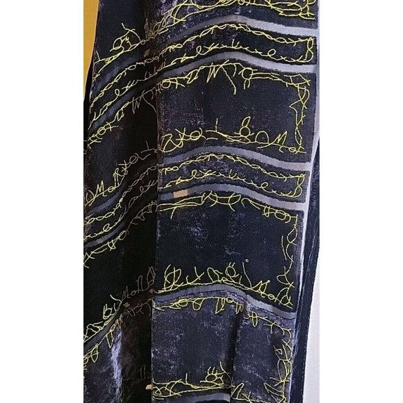 Scarf Shawl Velvety Burnout Stripe Tassled Black Purple Gold Womens 62 X 20 - Picture 2 of 9